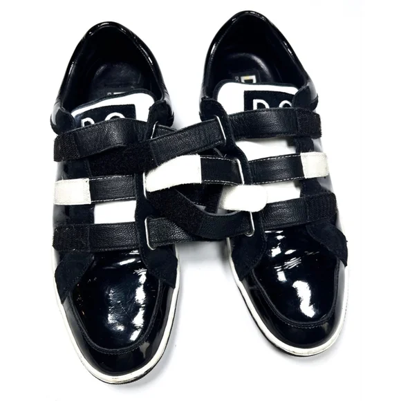 Dolce & Gabbana Mens Shoes Black White Patent Leather Sneakers DU0977Size 44